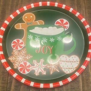 Festive Holiday Tray with Green and Red Design